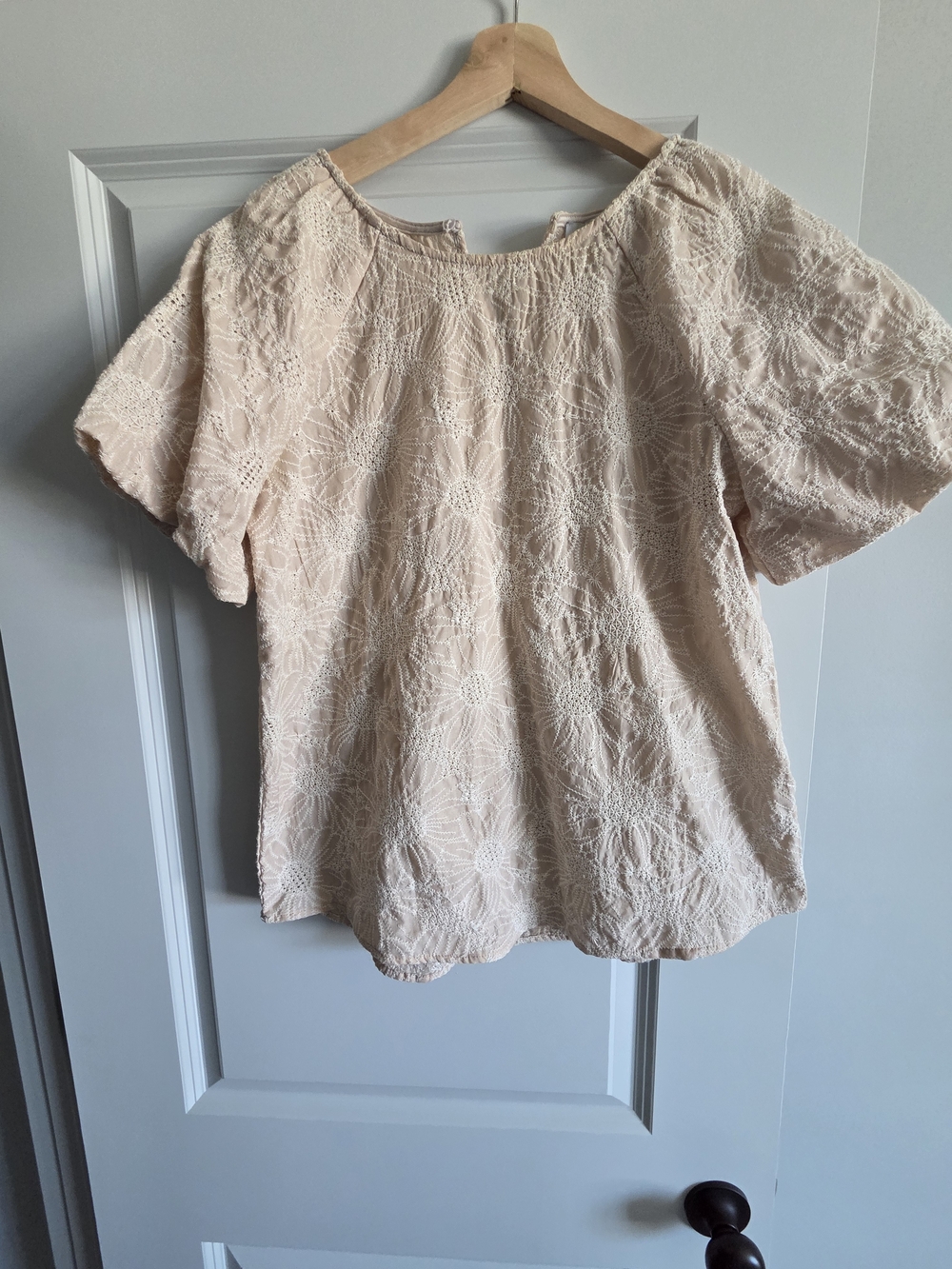 Polagram Cream Floral Lace Short Sleeve Blouse
